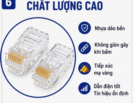 Hạt mạng xuyên thấu RJ45 CAT6-8p8c UTP, 100 cái/hộp dùng bấm đầu dây mạng