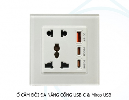 Ổ cắm đa năng tích hợp cổng sạc USB-C hình vuông 86x86mm